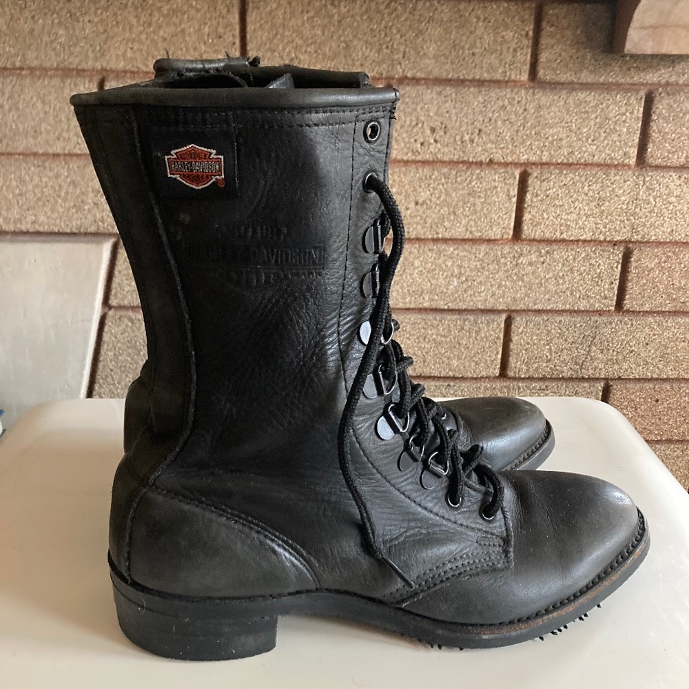 Harley Davidson Beautiful Black Leather Lace up Combat Boots Women’s Size 8